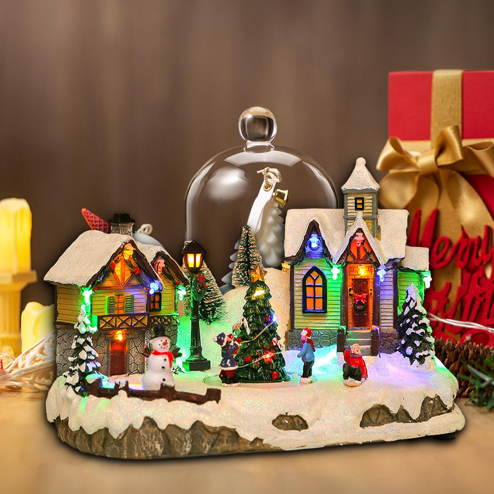Christmas Luminous House Ornaments Scene Figurine Snow House Figurine Party Favors LED Light and Music for Home Holiday Table
