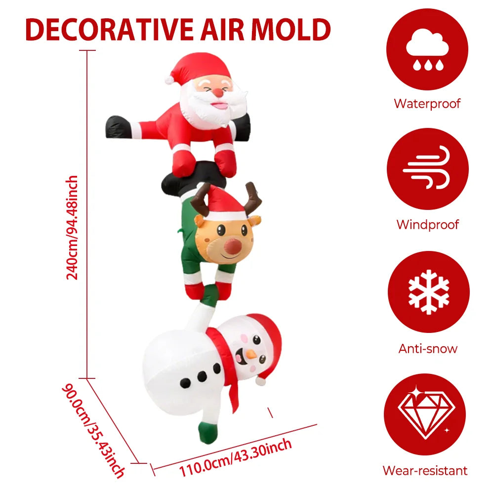 8FT Christmas Inflatables Decor, Climbing Santa Claus with Reindeer & Snowman/Elves, Xmas Decor for Beam Roof Tree Indoor Party