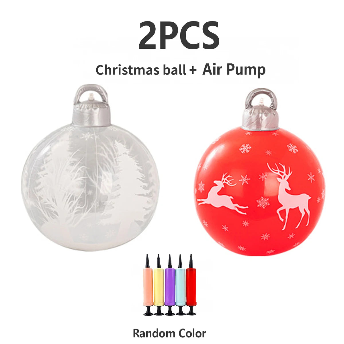 3Pcs Inflatable Christmas Balls (2 Christmas Balls and One Pump) with Portable Handle, Waterproof - Durable Pvc Material, Christmas Red and Green Colors, Featuring Snowman, Reindeer, Christmas Tree and Santa Claus Designs - P