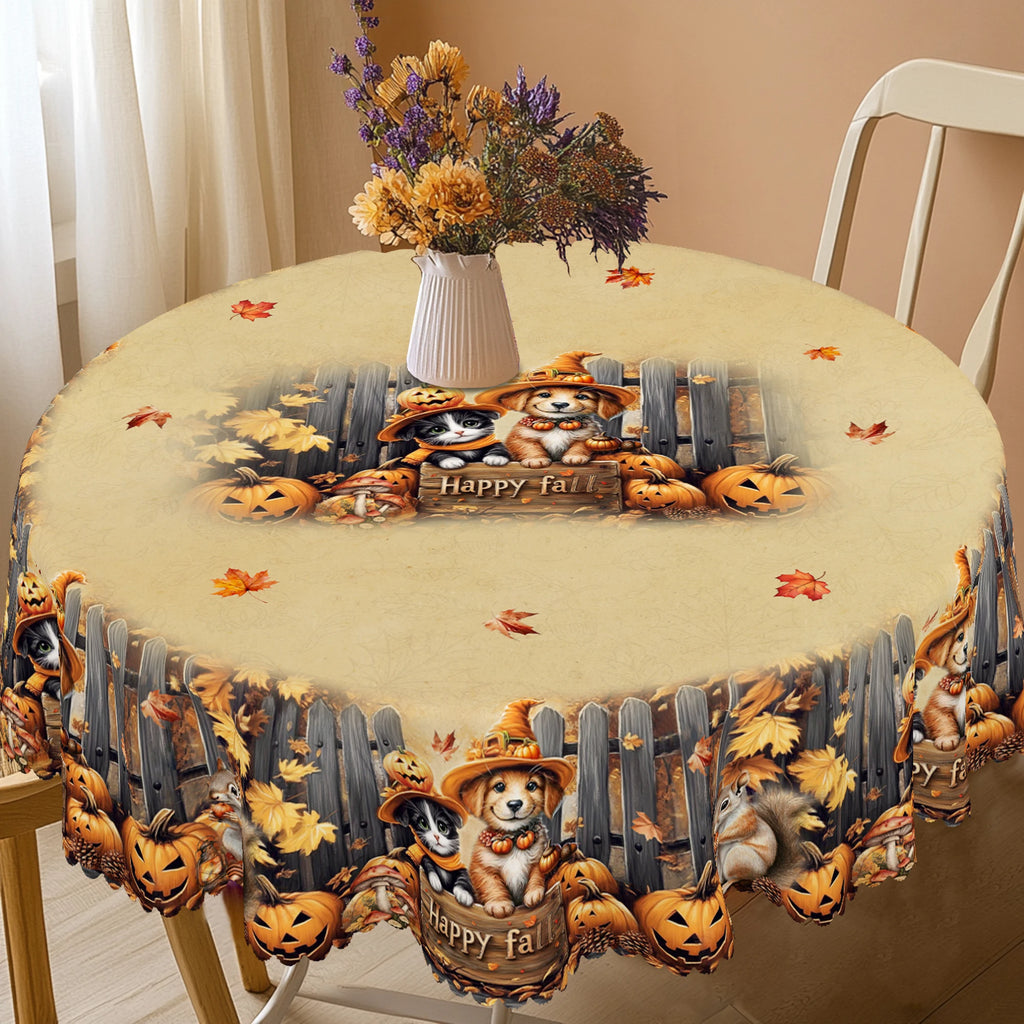 1 Piece of Autum Thanksgiving Themed Printed Tablecloth, Retro Country Farmhouse, Pumpkin Pattern
