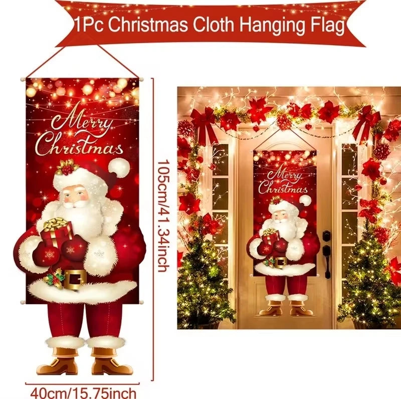 Merry Christmas Hanging Flag Christmas Decorations For Home 2024 Christmas Door Banner Xmas Gifts Navidad Happy New Year 2025