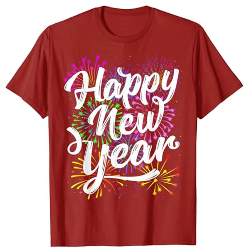 New Years Eve Party Supplies Happy New Year Fireworks T-Shirt Gift Humor Funny Saying Tee Women Men Family Matching Outfits