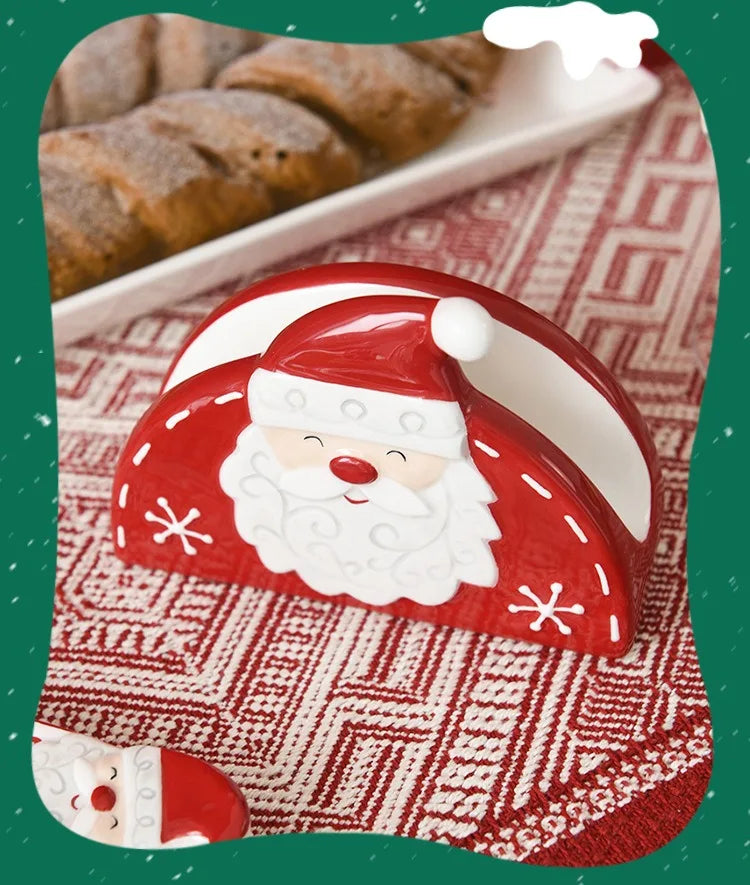JUSTINLAU Santa Claus Napkin Holder Nordic Style Creative Ceramic Relief Christmas Tissue Holder Home Decoration for Xmas Gift