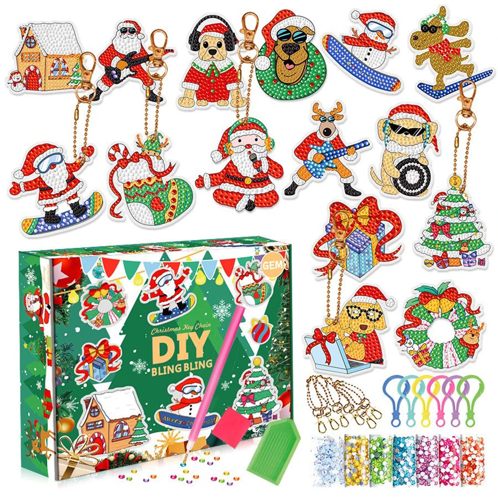 Christmas Diamond Painting Keychain 5D DIY Hanging Diamond Art Kits Diamond Ornaments for Kids Christmas Crafts Family Decor
