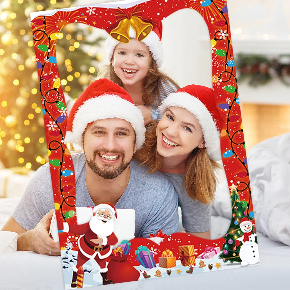 Christmas Photo Booth Props Kit Santa Claus Snowman Photo Props With Photo Booth Frame Selfie Props Christmas Party Decorations