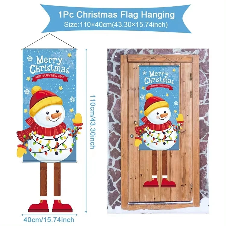 Merry Christmas Hanging Flag Christmas Decorations For Home 2024 Christmas Door Banner Xmas Gifts Navidad Happy New Year 2025