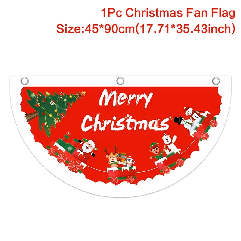 Christmas Outdoor Fan-shaped Flag Banner Merry Christmas Decoration for Home 2024 Xmas Ornament Navidad Natal Noel New Year 2025