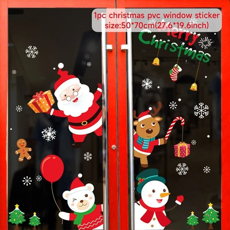 Christmas Wall Window Stickers Christmas Decoration For Home 2024 Merry Christmas Ornaments Xmas Navidad Happy New Year 2025