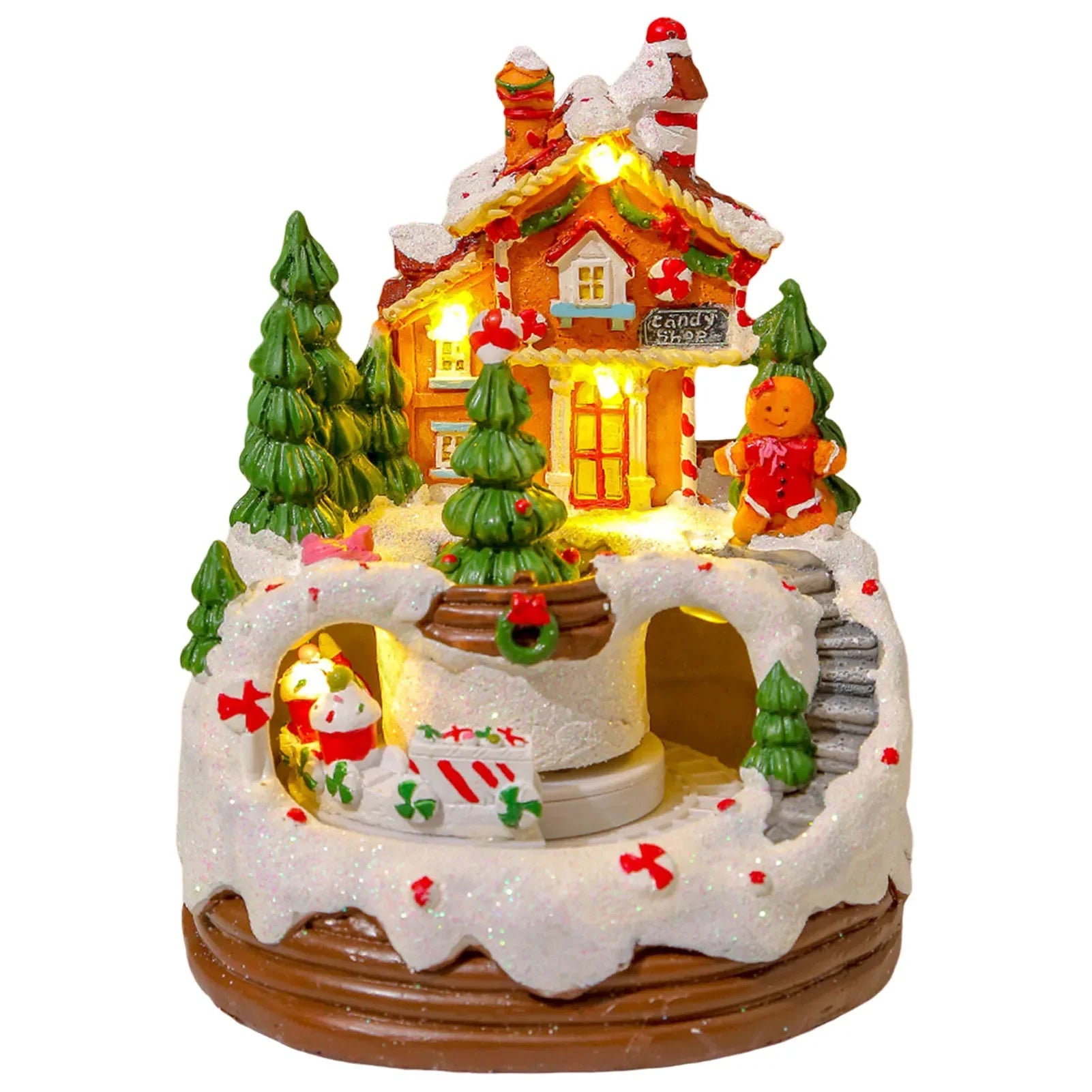 Christmas Luminous House Ornaments Scene Figurine Snow House Figurine Party Favors LED Light and Music for Home Holiday Table