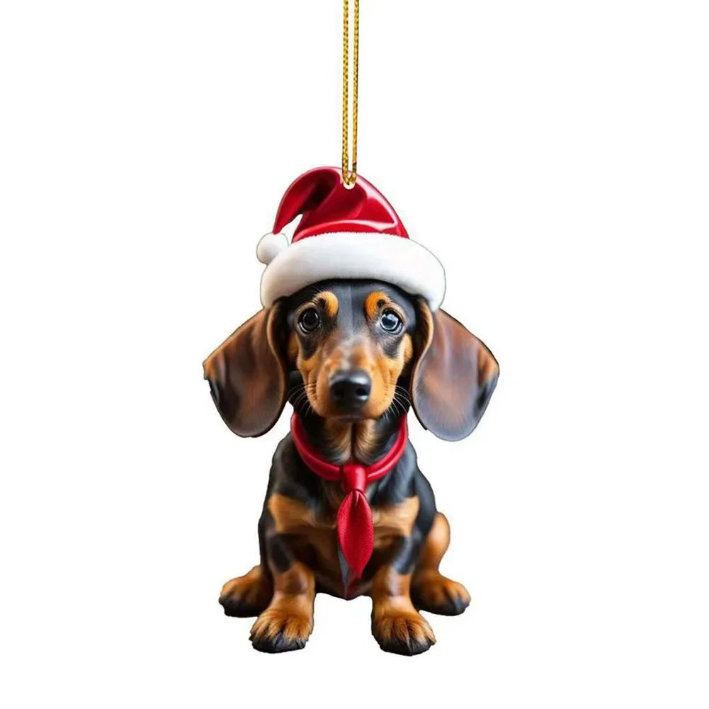 Christmas Hanging Dog Decor Acrylic Dog Figurines Decor Funny Puppy Pendant Xmas Tree Backpack Car Interior Decor