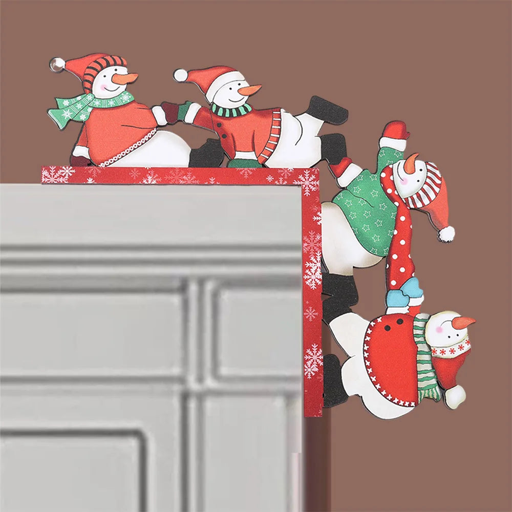Christmas Wooden Door Frame Corner Decoration Cartoon Snowman Decorations