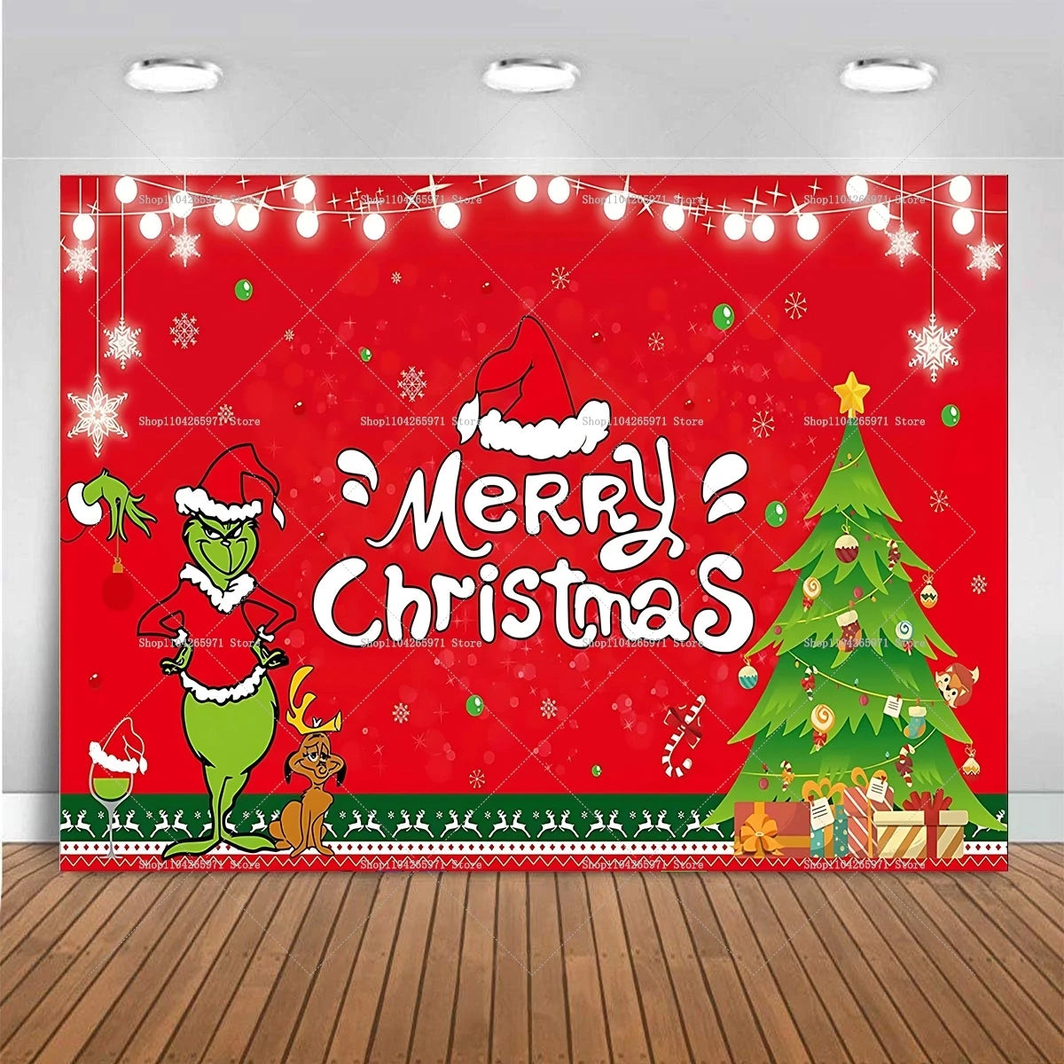 Cartoon G-Grinches Theme Kids Birthday Party Supplies Decorative Background Winter Christmas Party Scene Photography Banner