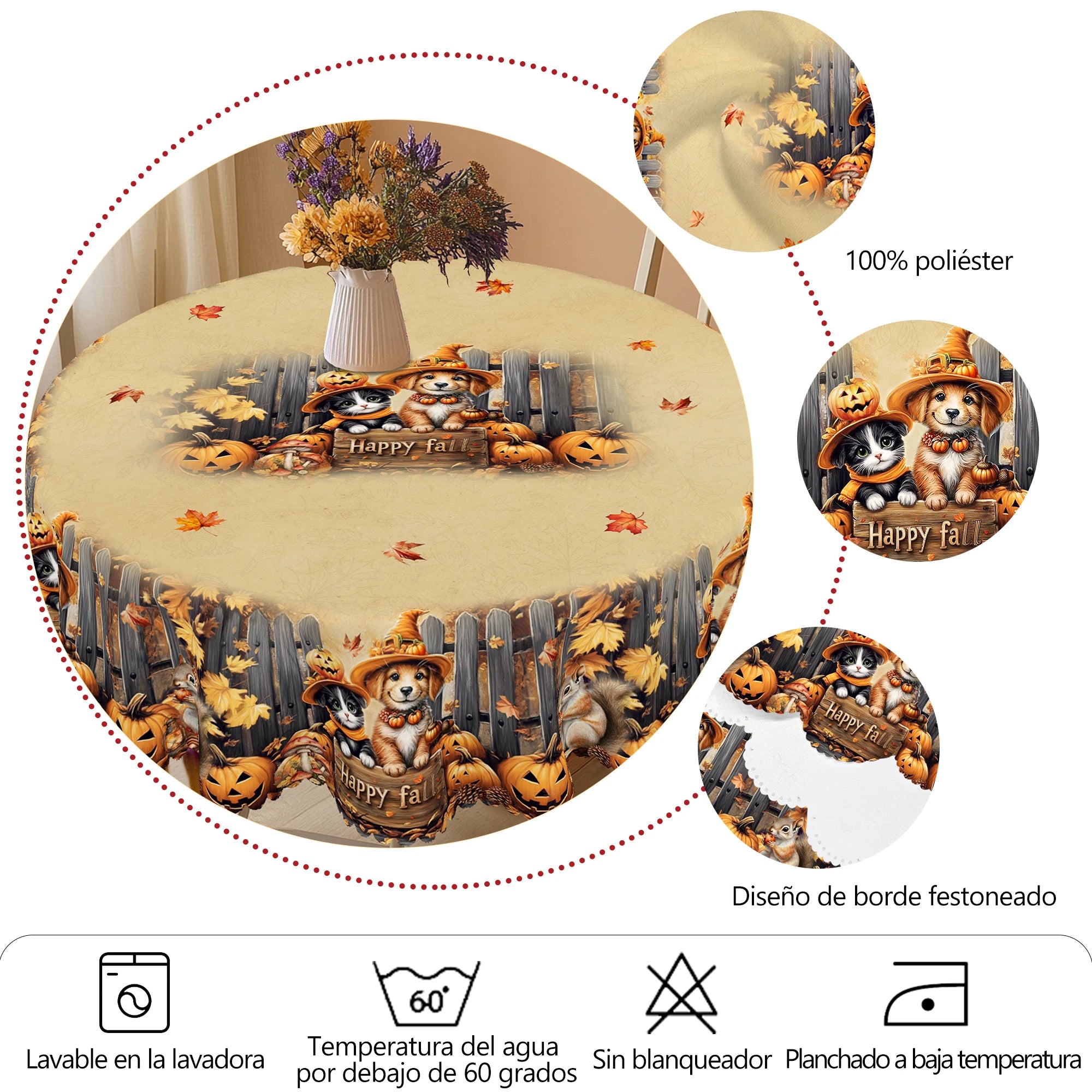 1 Piece of Autum Thanksgiving Themed Printed Tablecloth, Retro Country Farmhouse, Pumpkin Pattern