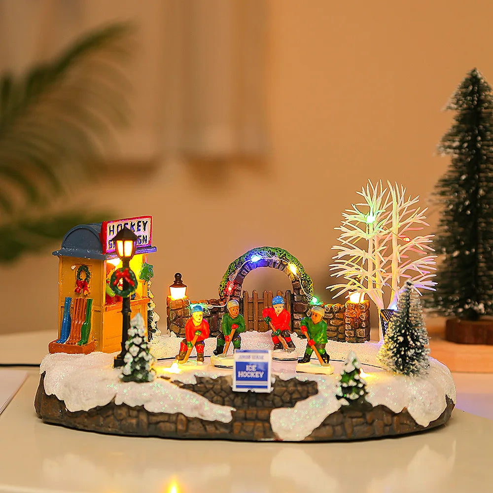 Christmas Luminous House Ornaments Scene Figurine Snow House Figurine Party Favors LED Light and Music for Home Holiday Table