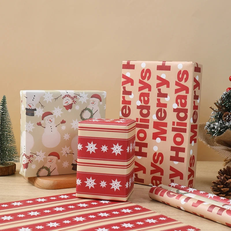 Christmas Wrapping Paper 50*70cm Christmas Kraft Paper Gift Wrap with Snowflake for Xmas Party Gift Packing DIY Crafts Papers