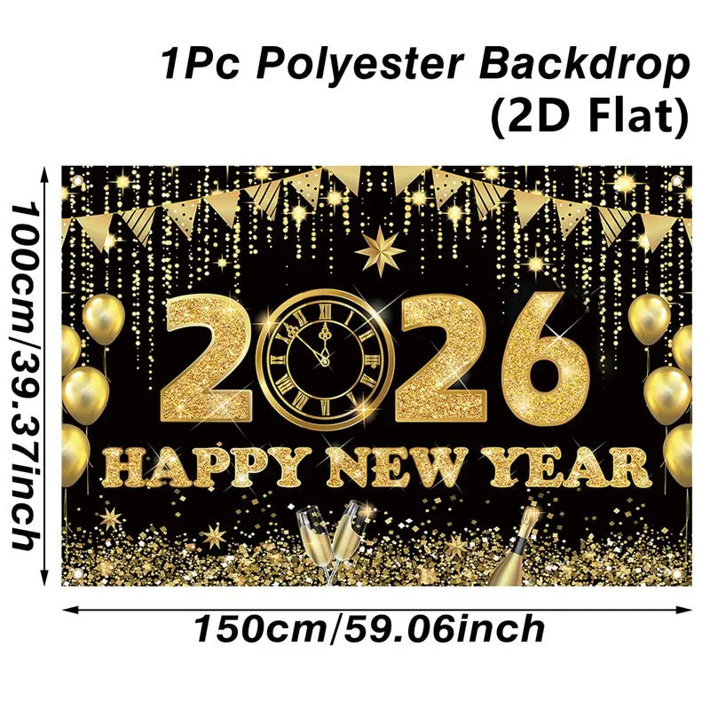 2026 Happy New Year Party Decor Background New Year Champagne New Year Eve Party Cake Table Decor Happy New Year Backdrop Gift