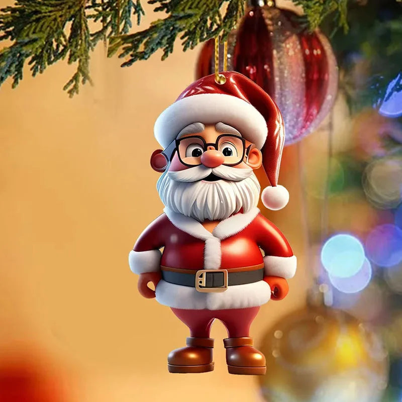 Santa Claus 6-Piece Set 2D Flat Acrylic Pendant Car Keychain Car Rearview Mirror Backpack Pendant Home Decoration Pendant