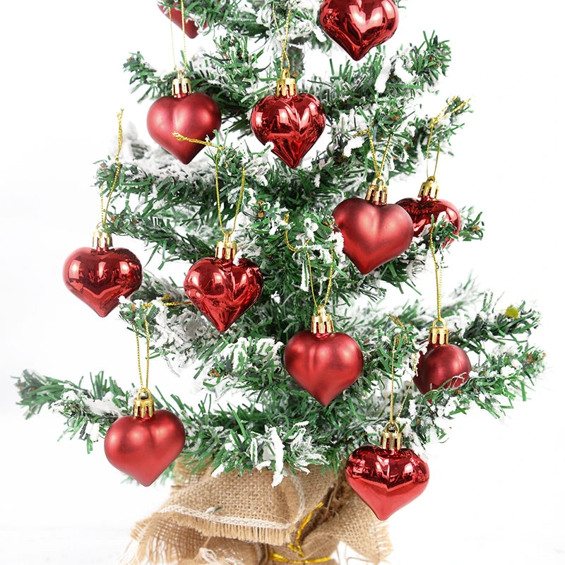 12Pcs Christmas Pendant Star Heart Shape Hanging Ornaments Xmas Tree Ball Decor Christmas Party Decoration Navidad New Year 2025