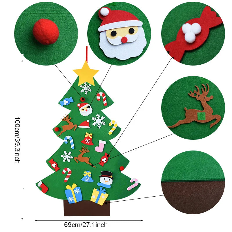 DIY Felt Christmas Tree Christmas Decoration for Home Navidad 2022 New Year Christmas Ornaments Santa Claus Xmas Kids Gifts