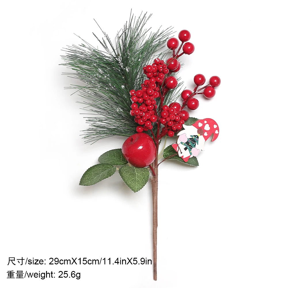 Christmas Decorations Red Berry Artificial Pine Bouquet Branch Xmas Tree Ornament Home Decor New Year 2025 DIY Gifts Accessories