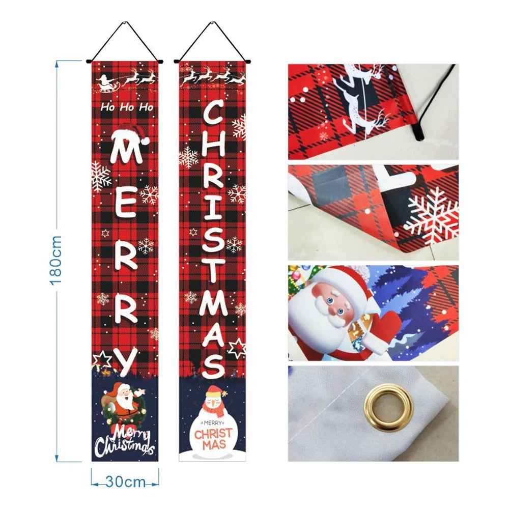 Christmas Door Decoration Merry Christmas Snowman Santa Banner Xmas Hanging Ornament Decoration for Home Happy New Year 2023
