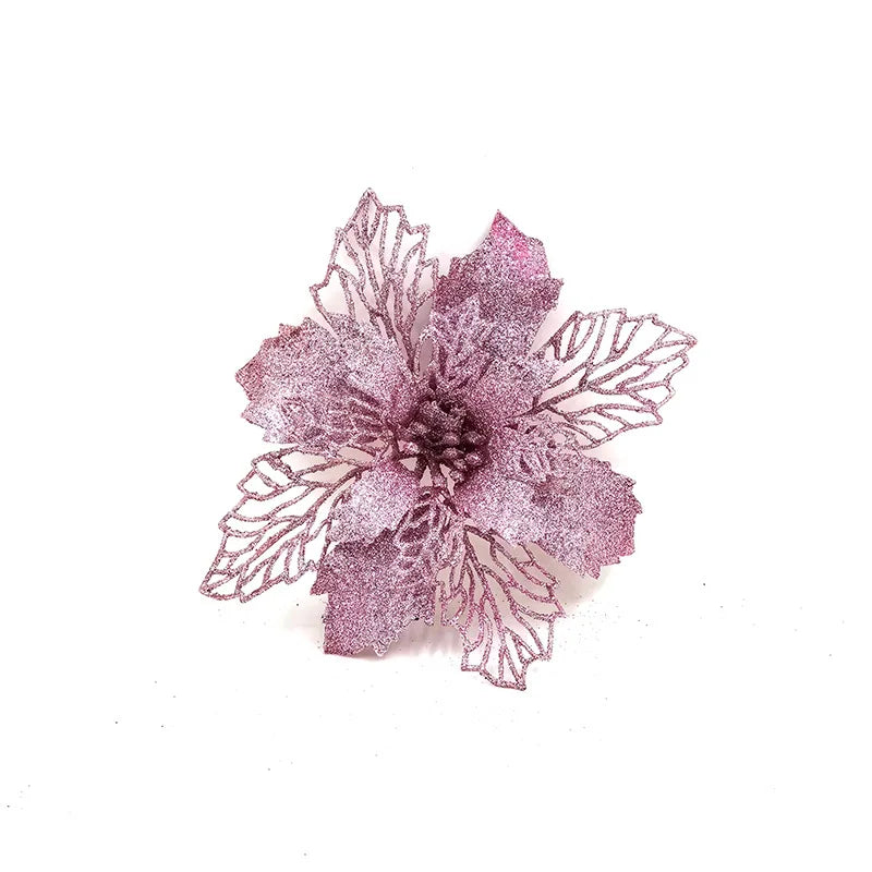 9cm Glitter Artifical Christmas Flowers Christmas Tree Wreath Decorations Fake Flowers Xmas Garland Ornaments New Year 2024