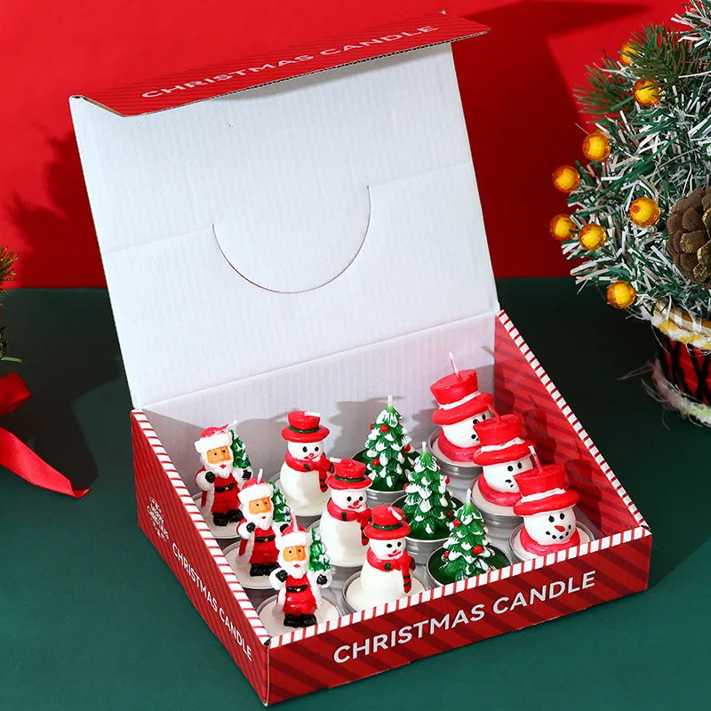 Christmas candle set, old man tree, snowman, celebration, romance, decorative item, candlelight dinner, Christmas Eve