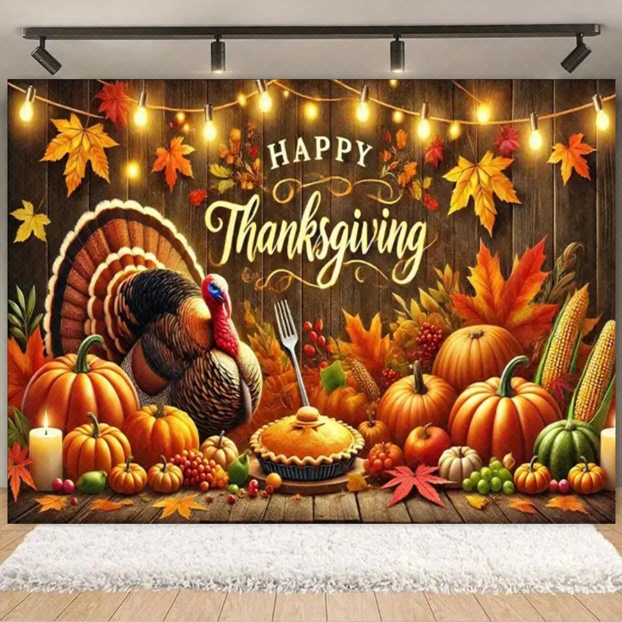 Autumn Harves Happy Thanksgiving Background Pumpkin Turkey Orange Backdrop Banner Party Decorations Supplies Family Party Gifts