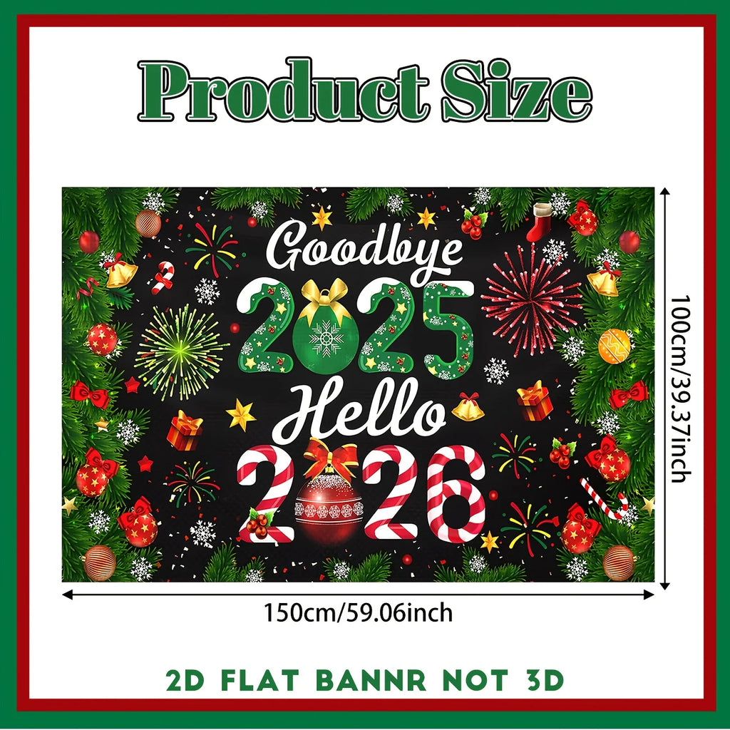 Christmas Decorations Goodbye 2025 Hello 2026 Party Banner Peppermint Candy New Year Eve Banner Happy 2026 New Years Eve Party S
