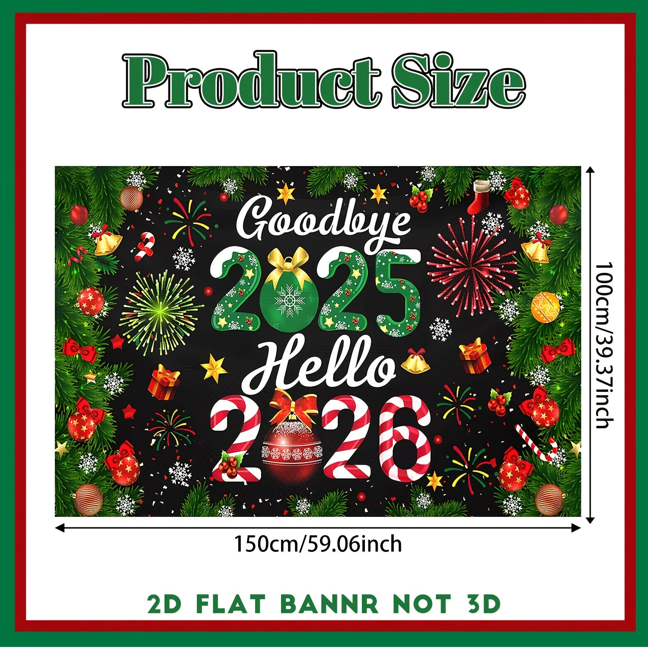 Christmas Decorations Goodbye 2025 Hello 2026 Party Banner Peppermint Candy New Year Eve Banner Happy 2026 New Years Eve Party S