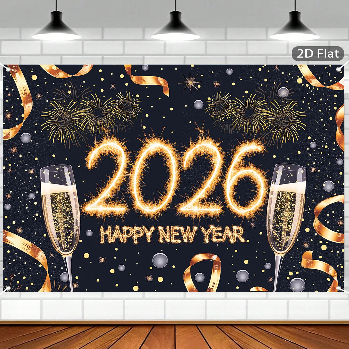 Black Gold New Year Backdrop Banner 2026 Happy New Year Christmas Party Background Decoration Gifts New Year Party Supplies