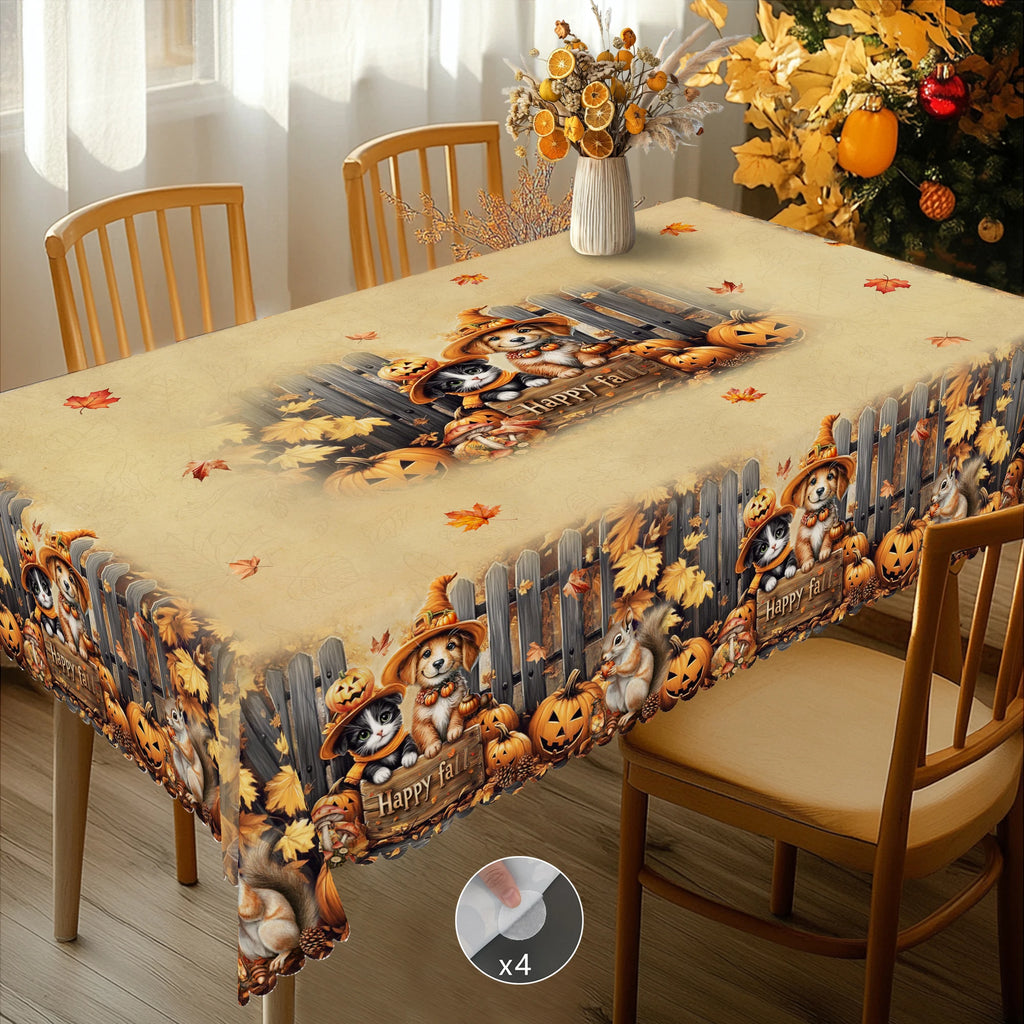1 Piece of Autum Thanksgiving Themed Printed Tablecloth, Retro Country Farmhouse, Pumpkin Pattern
