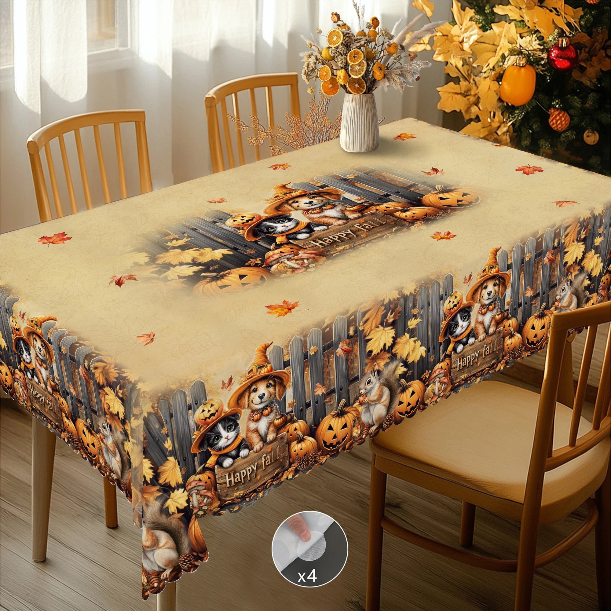 1 Piece of Autum Thanksgiving Themed Printed Tablecloth, Retro Country Farmhouse, Pumpkin Pattern