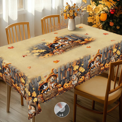 1 Piece of Autum Thanksgiving Themed Printed Tablecloth, Retro Country Farmhouse, Pumpkin Pattern