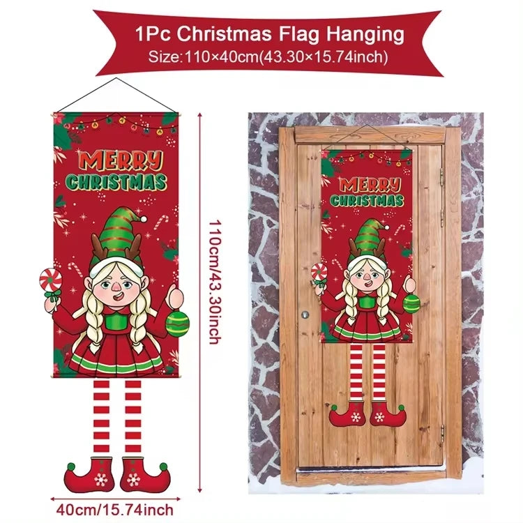 Merry Christmas Hanging Flag Christmas Decorations For Home 2024 Christmas Door Banner Xmas Gifts Navidad Happy New Year 2025