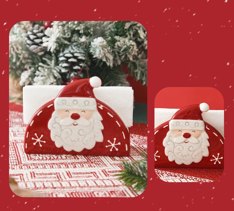 JUSTINLAU Santa Claus Napkin Holder Nordic Style Creative Ceramic Relief Christmas Tissue Holder Home Decoration for Xmas Gift