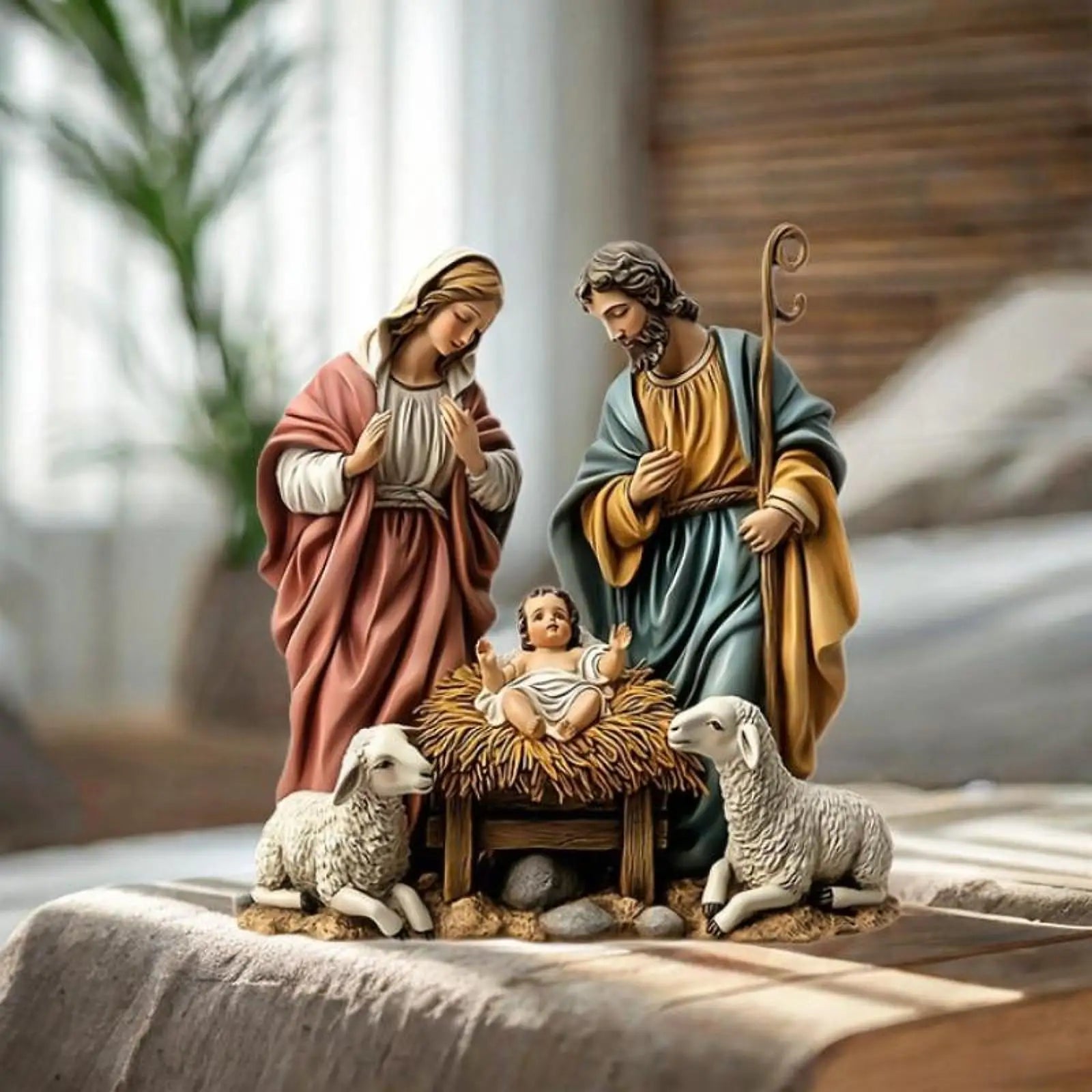 Nativity Scene Figurine Christmas Decoration Desktop Decor Festive Nativity Figurine Display Set for Living Room Holiday Gift