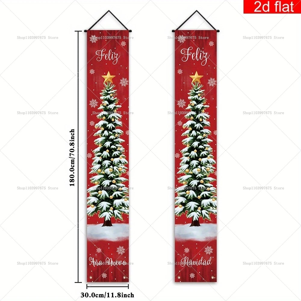 Spanish Merry Christmas Banners Xmas New Year Party Decorations Couplets Porch Signs for Indoor Outdoor Wall Hanging Decor