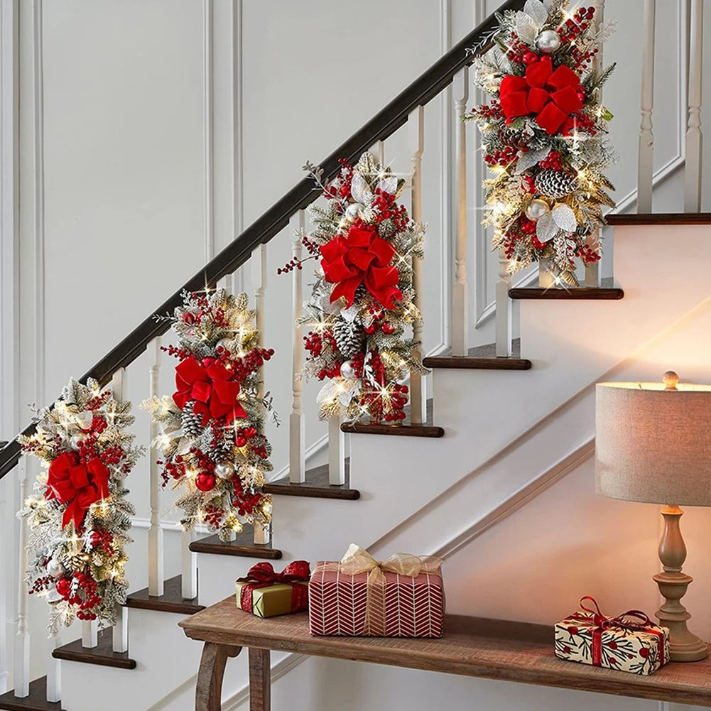 Christmas Staircase Decoration Wreath DIY Indoor Outdoor Garland Decoration With LED Decoration Prop Evening Party Dress Up Prop