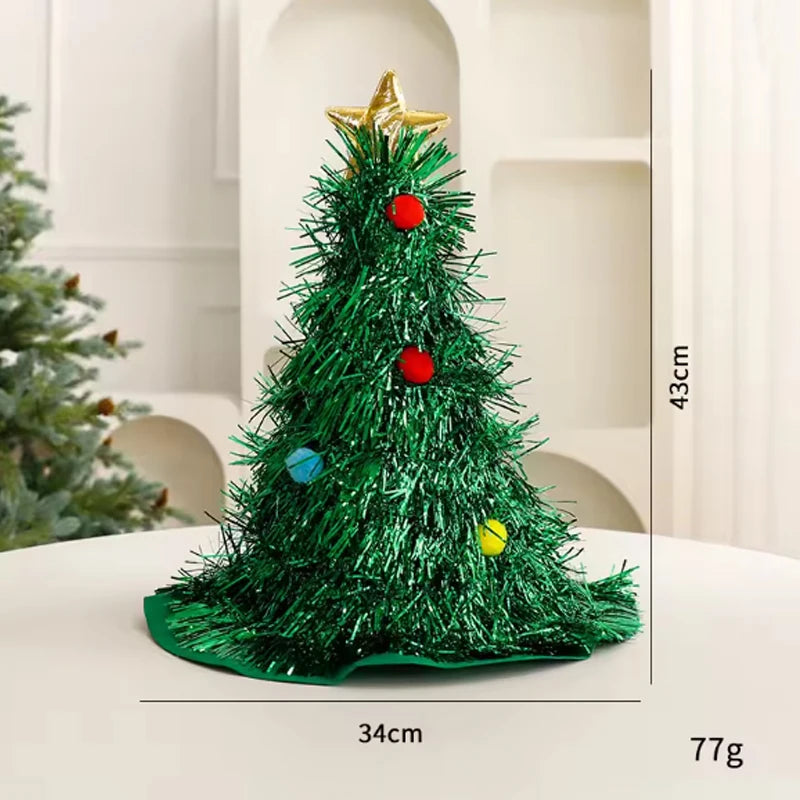 LED light up Christmas Tree ribbon Hats Cute Funny Santa Hat luminous Fancy Dress up cap for  Xmas party Gift Photo Props