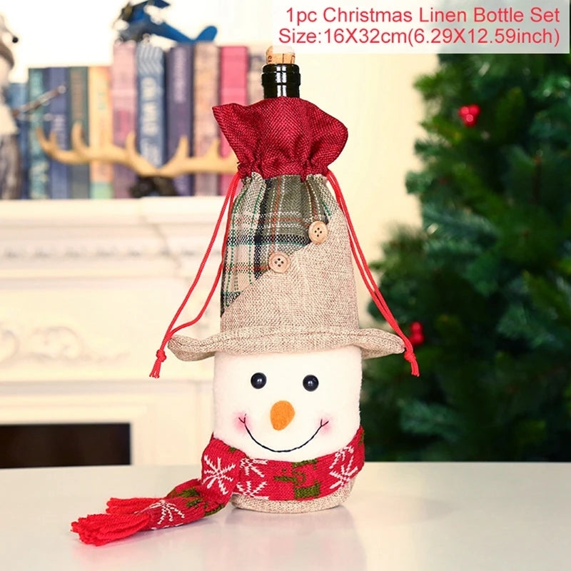 Christmas Wine Bottle Cover Merry Christmas Decoration For Home 2024 Christmas Ornaments Decor Happy New Year 2025 Navid Noel