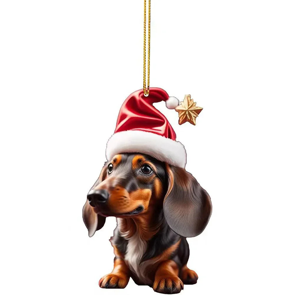 Christmas Hanging Dog Decor Acrylic Dog Figurines Decor Funny Puppy Pendant Xmas Tree Backpack Car Interior Decor