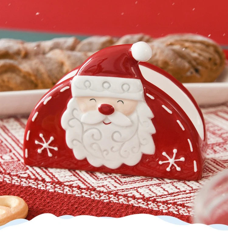 JUSTINLAU Santa Claus Napkin Holder Nordic Style Creative Ceramic Relief Christmas Tissue Holder Home Decoration for Xmas Gift
