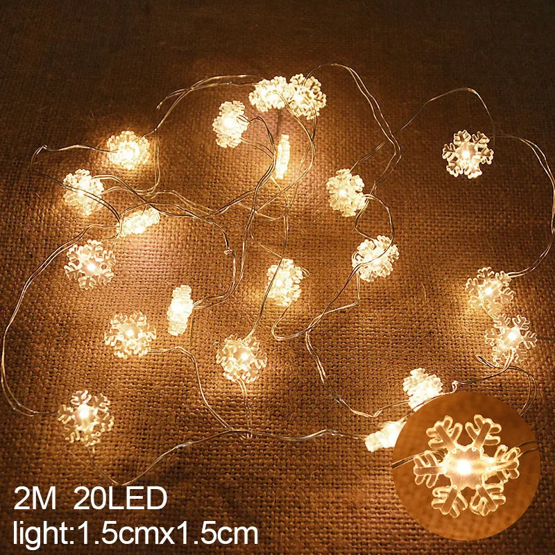 2M 20LED Santa Claus Snowflake LED Light String Christmas Decoration For Home Xmas Tree Ornament 2025 Navidad Kids Gift New Year