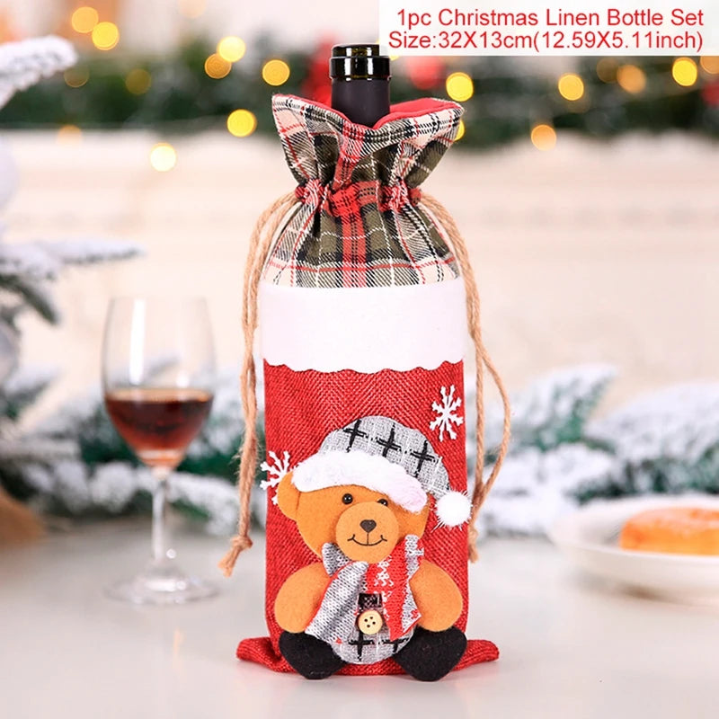 Christmas Wine Bottle Cover Merry Christmas Decoration For Home 2024 Christmas Ornaments Decor Happy New Year 2025 Navid Noel