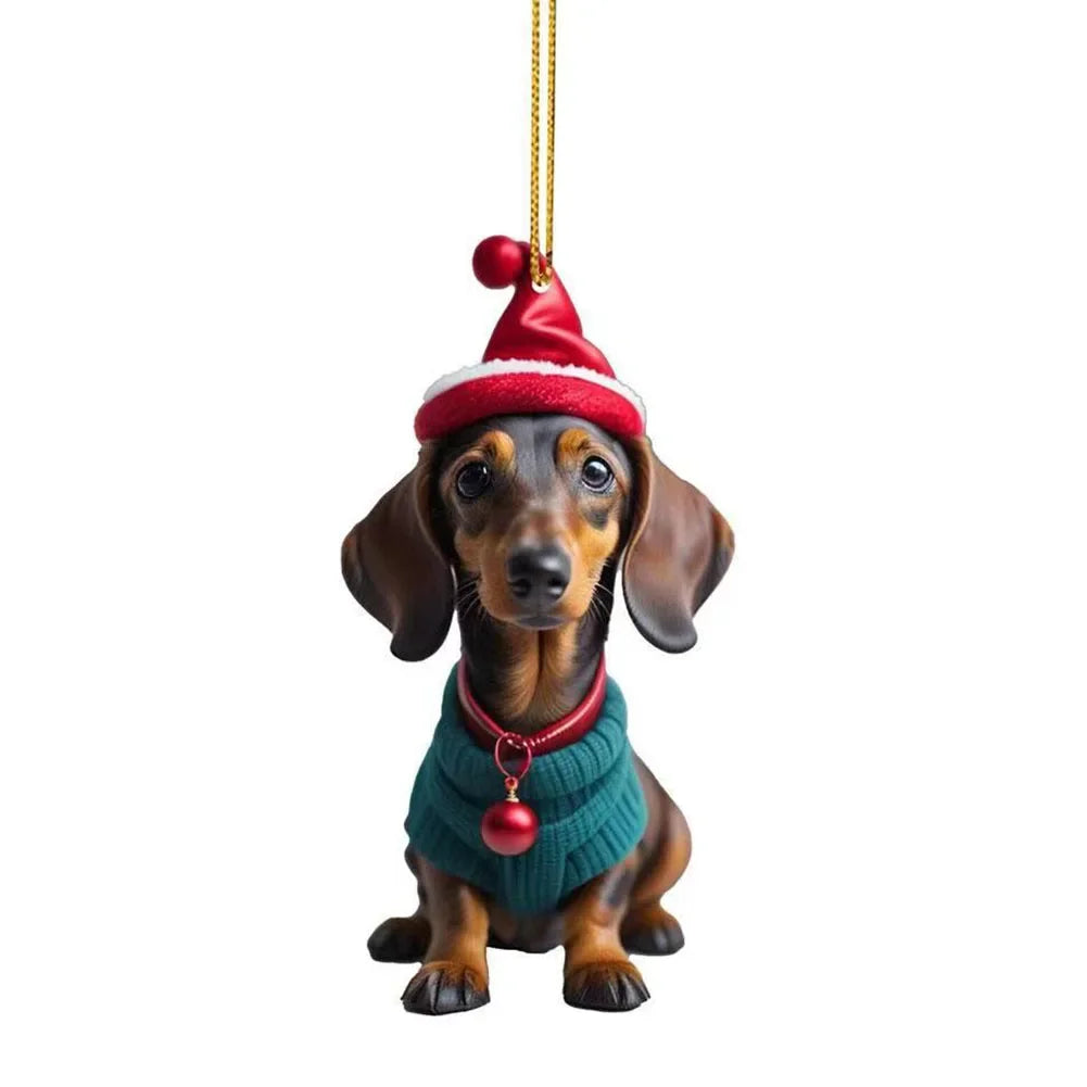 Christmas Hanging Dog Decor Acrylic Dog Figurines Decor Funny Puppy Pendant Xmas Tree Backpack Car Interior Decor