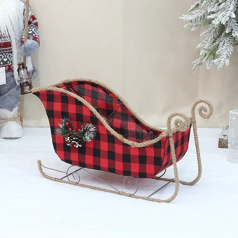 Christmas decorations,ornaments, pine cones, hemp ropes, decorative creative fabrics, Christmas snowmobile, deer cart, set props