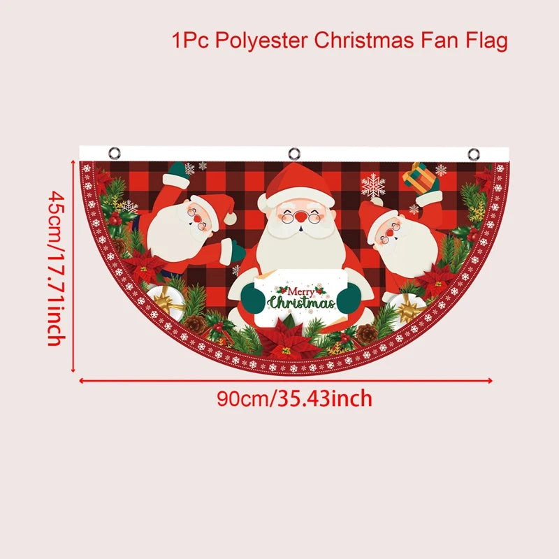Christmas Outdoor Fan-shaped Flag Banner Merry Christmas Decoration for Home 2024 Xmas Ornament Navidad Natal Noel New Year 2025