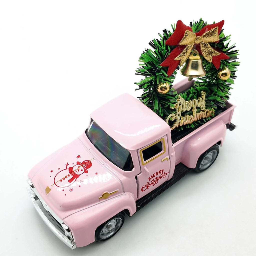 Christmas Table Decoration Mini Snowman Truck with Wreath Figurine Desk Statues Centerpieces for Home Party Decor