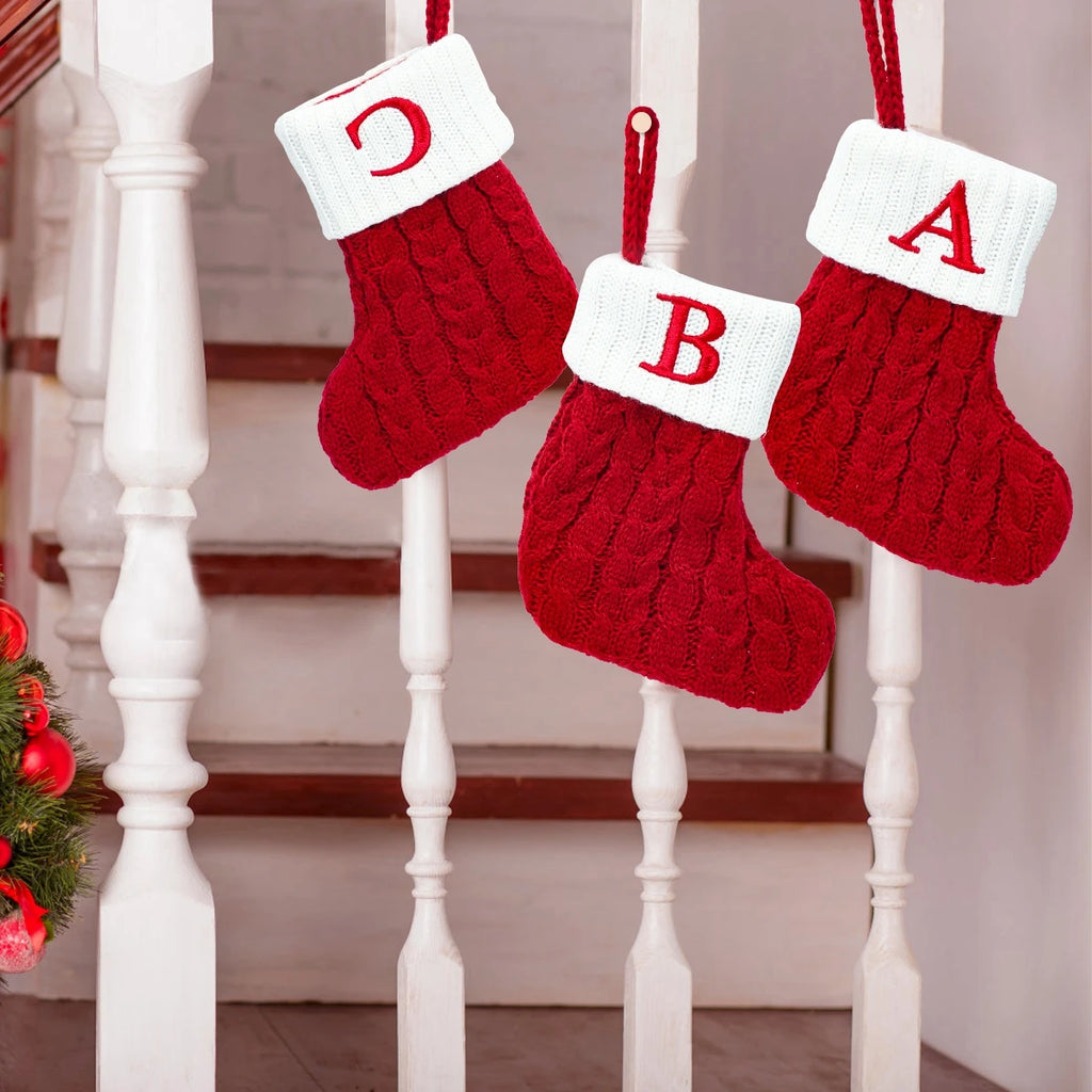 Christmas Socks Knitting Snowflake Letter Stocking Christmas Decoration 2025 For Home Xmas Tree Ornament Gift Navidad Natal 2026